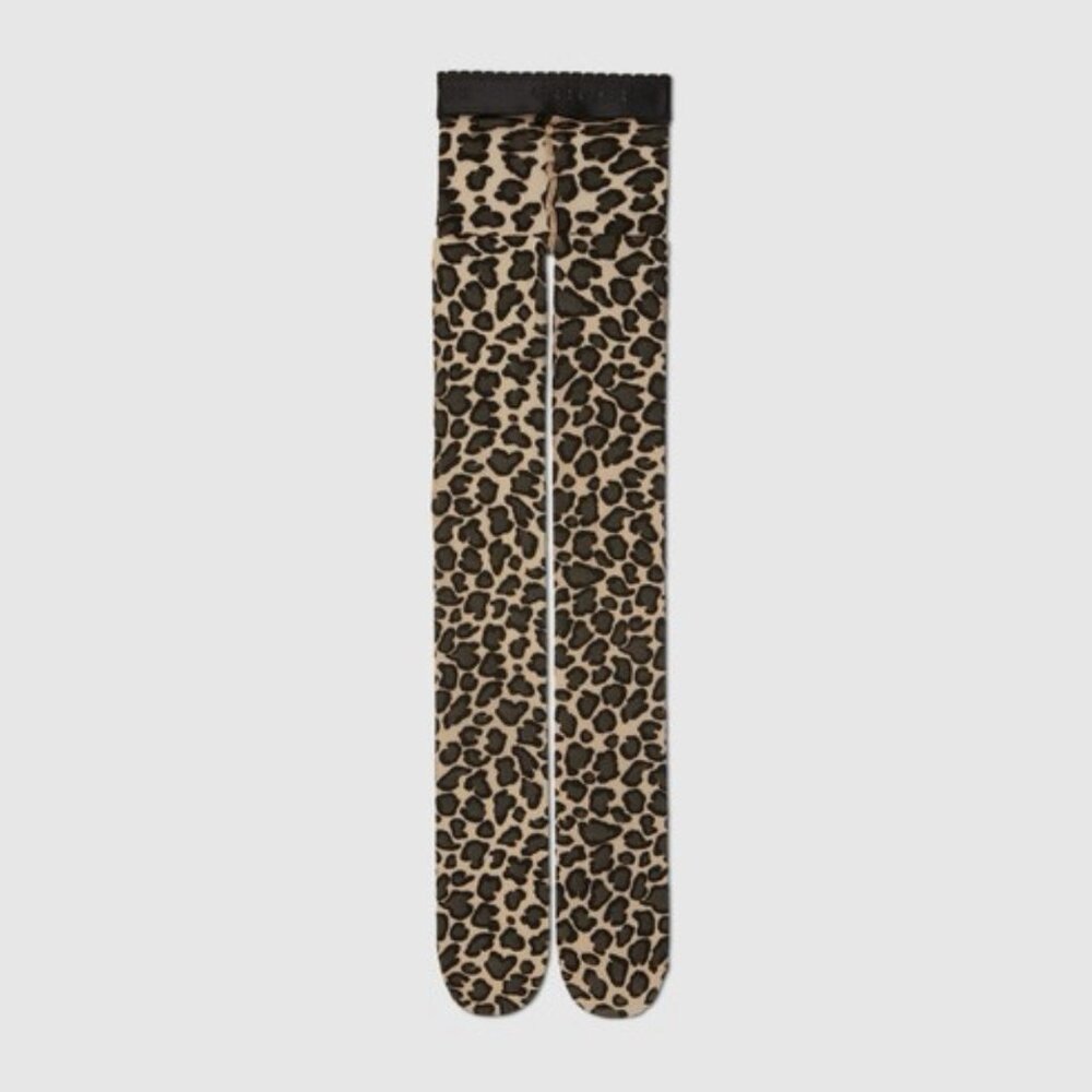 NEW Authentic $380 Gucci GG Signature Stretch Knit Leopard Print Tights Sz M